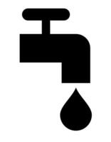dripping water tap - black and white silhouette symbol illustration of faucet with drop, isolated on white background vector
