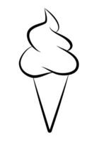 ice cream - black and white drawing of soft serve ice cream in a cone, simple illustration isolated on white background vector