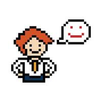Cute pixel cartoon 8bit character business man businessman smart game for decoration business 8 bit male career smart character game. vector