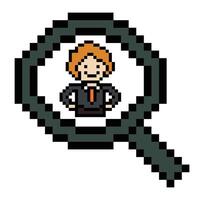 Cute pixel cartoon 8bit character business man businessman smart game for decoration business 8 bit male career smart character game. vector