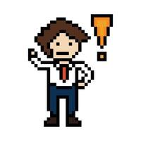 Cute pixel cartoon 8bit character business man businessman smart game for decoration business 8 bit male career smart character game. vector