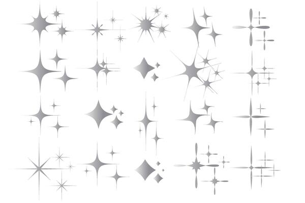 Silver Star sparkle icon. Christmas stars icons. Futuristic shapes. Flashes from fireworks