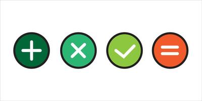 Check mark and Cross symbol icon . Plus and minus symbol icon with full color illustration vector