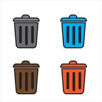 Trash bin. isolated icons. Black trash dusbin sign icon isolated elements.with four color vector