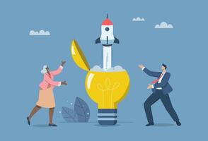 Launch of a new generation of innovative rockets, From opening a contemporary idea, Light bulb concept, Opening a new idea, Starting an entrepreneur or a new business. design illustration. vector