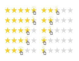 Product rating, customer review, rate us, with hand pointing stars and half star flat . Perfect for apps and websites vector