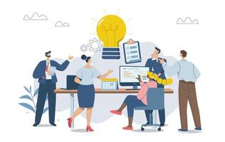 Analyzing ideas to solve and improve business, Creative brainstorming, Team meeting and organization goals, Problem solving idea generation, design illustration. vector