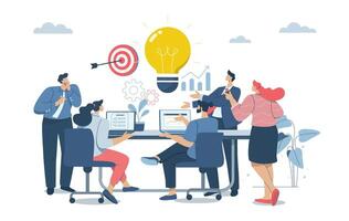 Creative brainstorming, Generating good ideas to reach important goals, Team meeting and setting goals to gather all ideas, Teamwork inspiration, design illustration. vector