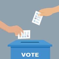 Hands putting voting paper in the ballot box vector