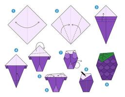 Grape origami scheme tutorial moving model. Origami berry for kids. Step by step how to make paper fruit. illustration. vector