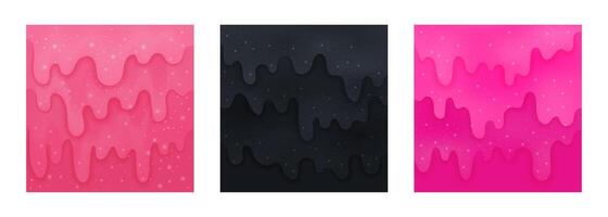 Set of abstract backgrounds with glittered liquid slime. isolated textures for happy birthday, sale, cover, poster, greeting cards, Halloween designs. Square illustrations with blank space. vector