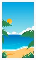 summer Background illustration with beach, sand, and rushing sky vector