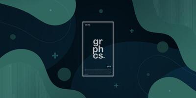 Dark green fluid abstract 3d background with gradient green color on background. Eps10 vector