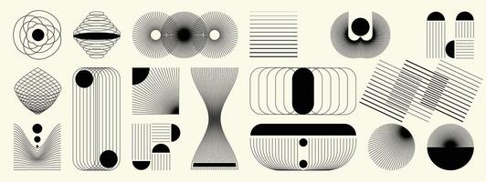 Hand drawn abstract minimal element mid century set. Aesthetic contemporary stripe line art, geometric shape in monochrome. Art form design for wall art, decoration, wallpaper. vector