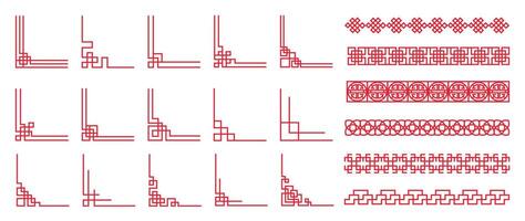 Chinese frame corner ornament set. Traditional decorative elements with line, corner, frame, header, pattern. Illustration of elegant design suitable for card, invitation, poster, cover. vector