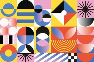 Abstract geometric gradient pattern design background . Wallpaper design with gradient color, circle, square and polygon shape. Modern and trendy illustration perfect for decor, cover, print. vector