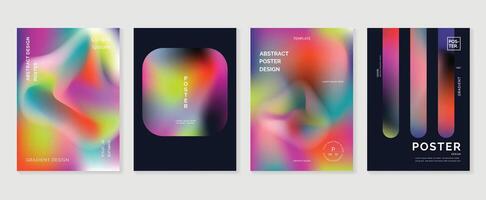 Abstract gradient poster background set. Minimalist style cover template with vibrant perspective 3d geometric prism shapes collection. Ideal design for social media, cover, banner, flyer. vector
