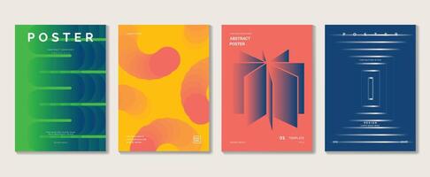 Abstract gradient poster background set. Minimalist style cover template with vibrant perspective 3d geometric prism shapes collection. Ideal design for social media, cover, banner, flyer. vector