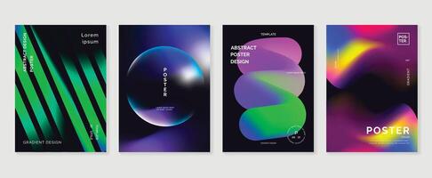 Abstract gradient poster background set. Minimalist style cover template with vibrant perspective 3d geometric prism shapes collection. Ideal design for social media, cover, banner, flyer. vector