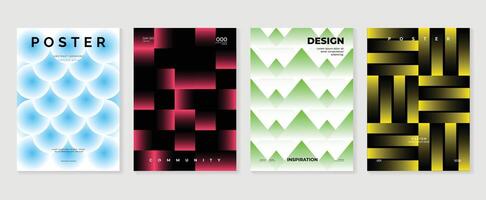 Abstract gradient poster background set. Minimalist style cover template with vibrant perspective 3d geometric prism shapes collection. Ideal design for social media, cover, banner, flyer. vector
