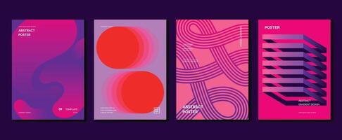 Abstract gradient poster background set. Minimalist style cover template with vibrant perspective 3d geometric prism shapes collection. Ideal design for social media, cover, banner, flyer. vector