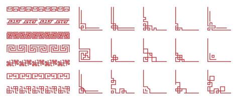 Chinese frame corner ornament set. Traditional decorative elements with line, corner, frame, header, pattern. Illustration of elegant design suitable for card, invitation, poster, cover. vector