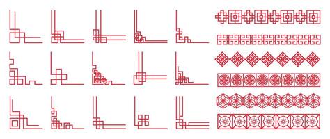 Chinese frame corner ornament set. Traditional decorative elements with line, corner, frame, header, pattern. Illustration of elegant design suitable for card, invitation, poster, cover. vector