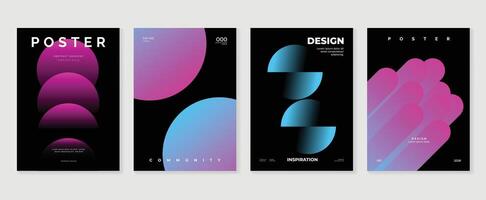 Abstract gradient poster background set. Minimalist style cover template with vibrant perspective 3d geometric prism shapes collection. Ideal design for social media, cover, banner, flyer. vector