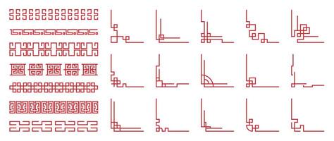 Chinese frame corner ornament set. Traditional decorative elements with line, corner, frame, header, pattern. Illustration of elegant design suitable for card, invitation, poster, cover. vector