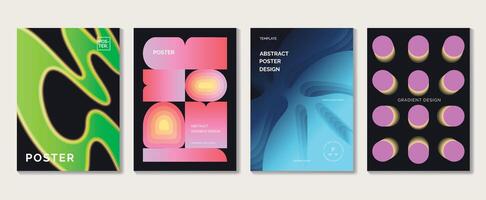 Abstract gradient poster background set. Minimalist style cover template with vibrant perspective 3d geometric prism shapes collection. Ideal design for social media, cover, banner, flyer. vector