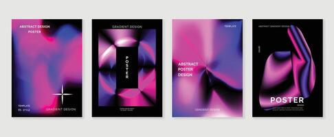 Abstract gradient poster background set. Minimalist style cover template with vibrant perspective 3d geometric prism shapes collection. Ideal design for social media, cover, banner, flyer. vector
