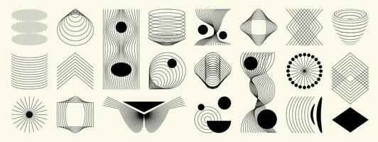 Hand drawn abstract minimal element mid century set. Aesthetic contemporary stripe line art, geometric shape in monochrome. Art form design for wall art, decoration, wallpaper. vector
