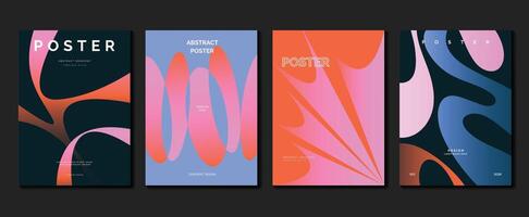 Abstract gradient poster background set. Minimalist style cover template with vibrant perspective 3d geometric prism shapes collection. Ideal design for social media, cover, banner, flyer. vector