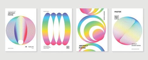 Abstract gradient poster background set. Minimalist style cover template with vibrant perspective 3d geometric prism shapes collection. Ideal design for social media, cover, banner, flyer. vector