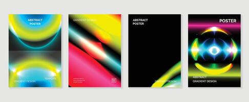 Abstract gradient poster background set. Minimalist style cover template with vibrant perspective 3d geometric prism shapes collection. Ideal design for social media, cover, banner, flyer. vector