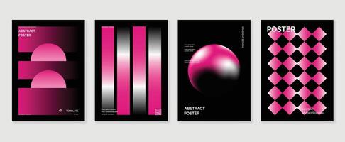 Abstract gradient poster background set. Minimalist style cover template with vibrant perspective 3d geometric prism shapes collection. Ideal design for social media, cover, banner, flyer. vector