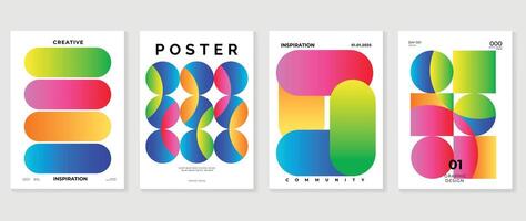 Abstract gradient poster background set. Minimalist style cover template with vibrant perspective 3d geometric prism shapes collection. Ideal design for social media, cover, banner, flyer. vector