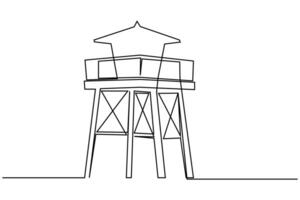Lifeguard tower continuous one-line drawing. vector