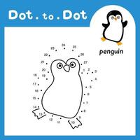 Dot to dot educational game and coloring book of penguin animal cartoon for preschool kids activity about learning counting number and handwriting practice worksheet. illustration vector