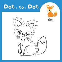 Dot to dot educational game and coloring book of fox animal cartoon for preschool kids activity about learning counting number and handwriting practice worksheet. illustration vector