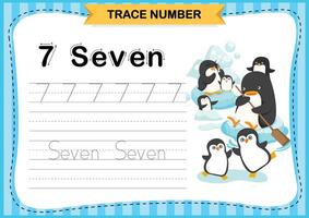 Numbers exercise with cartoon vocabulary.Trace number design for learning handwriting illustration vector