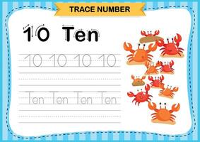 Numbers exercise with cartoon vocabulary.Trace number design for learning handwriting illustration vector