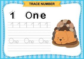 Numbers exercise with cartoon vocabulary.Trace number design for learning handwriting illustration vector