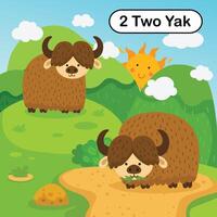 Flashcard number two with 2 yak learning for kid illustration vector