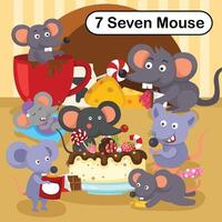 Flashcard number seven with 7 mouse learning for kid illustration vector