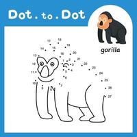 Dot to dot educational game and coloring book of gorilla animal cartoon for preschool kids activity about learning counting number and handwriting practice worksheet. illustration vector