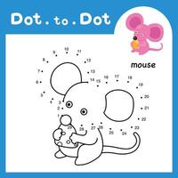 Dot to dot educational game and coloring book of mouse animal cartoon for preschool kids activity about learning counting number and handwriting practice worksheet. illustration vector