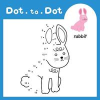 Dot to dot educational game and coloring book of rabbit animal cartoon for preschool kids activity about learning counting number and handwriting practice worksheet. illustration vector