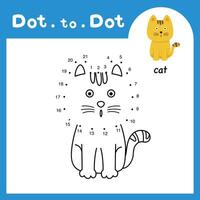 Dot to dot educational game and coloring book of cat animal cartoon for preschool kids activity about learning counting number and handwriting practice worksheet. illustration vector