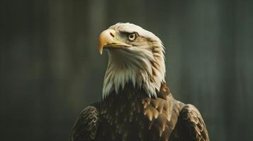 Majestic Bald Eagle Portrait with Intense Gaze in Natural Habitat Background, Symbolizing Freedom and Strength, Perfect for Wildlife and Nature-Themed Designs or Educational Materials photo